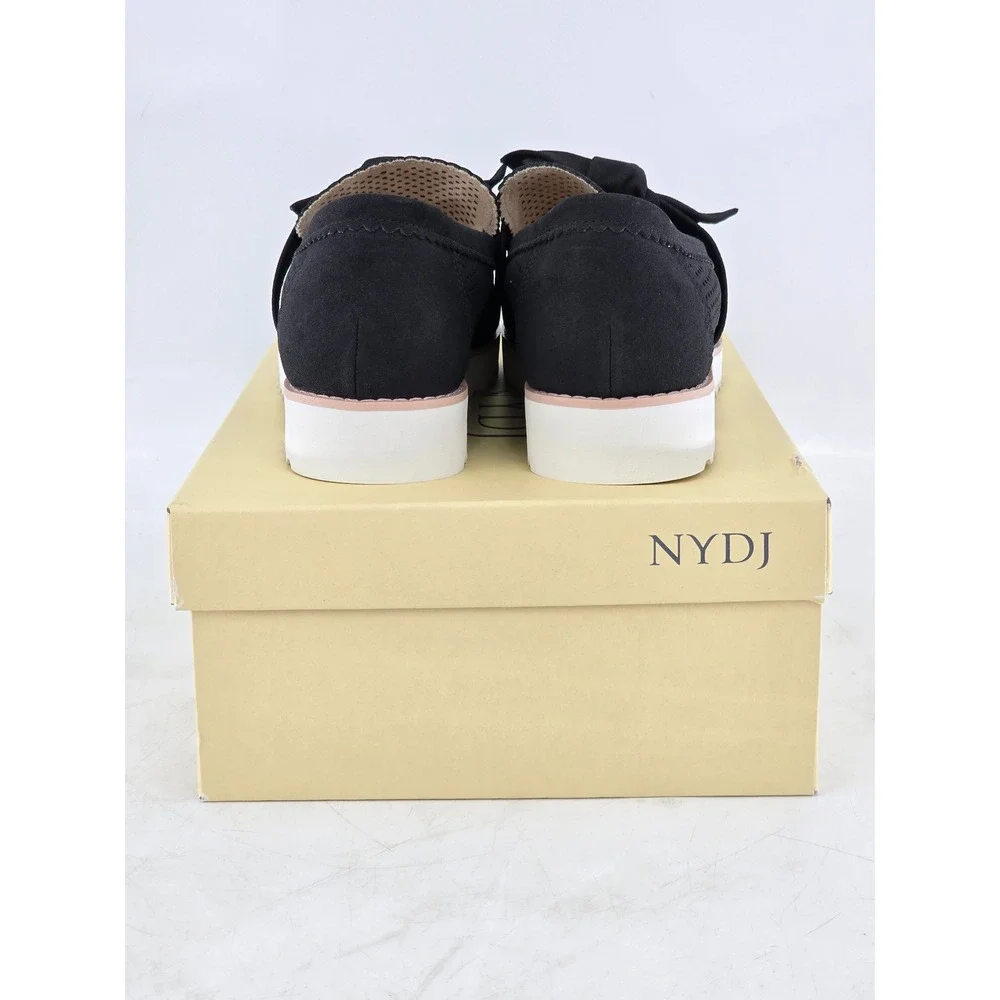 NYDJ Okoa Suede Loafers Womens 9 Black Perforated Bow Slip On - New